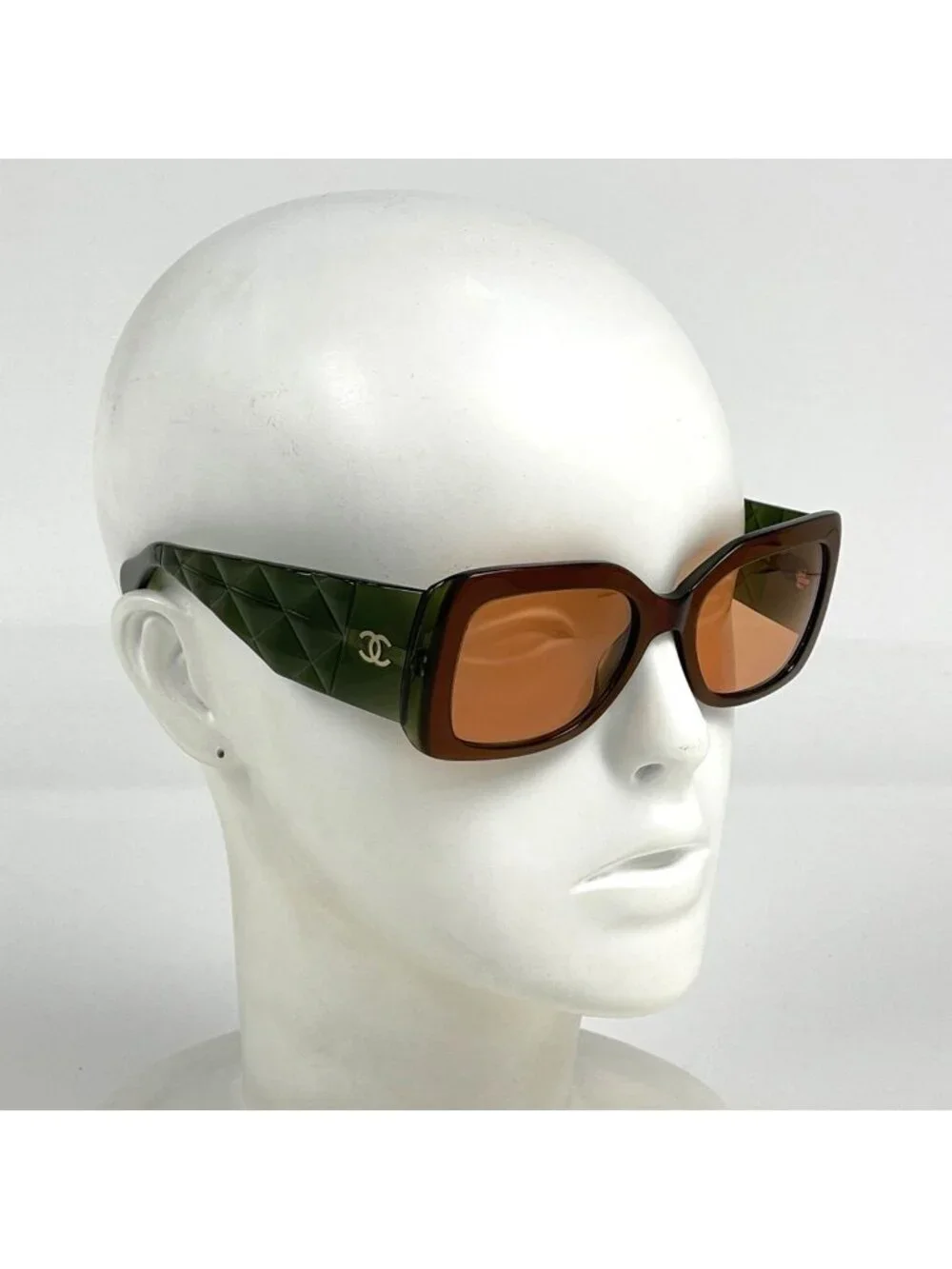 Chanel CC Logo Sunglasses Eyewear Acetate Brown Green